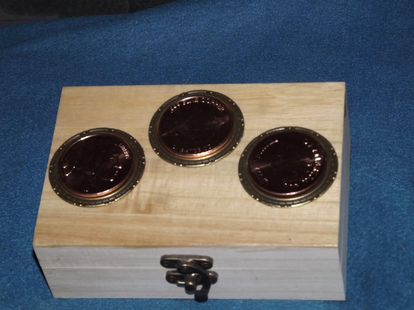Three 1 Oz. Copper Bullion Coins Wooden Box