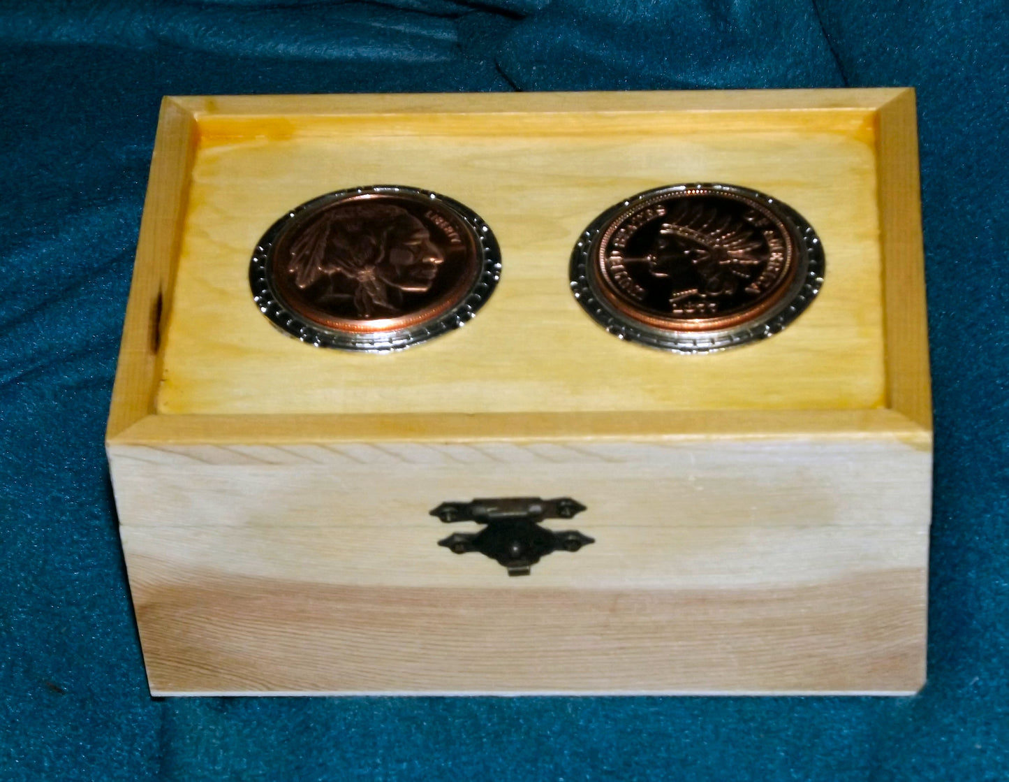 Two 1 Oz. Copper Bullion Coins Wooden Box 2